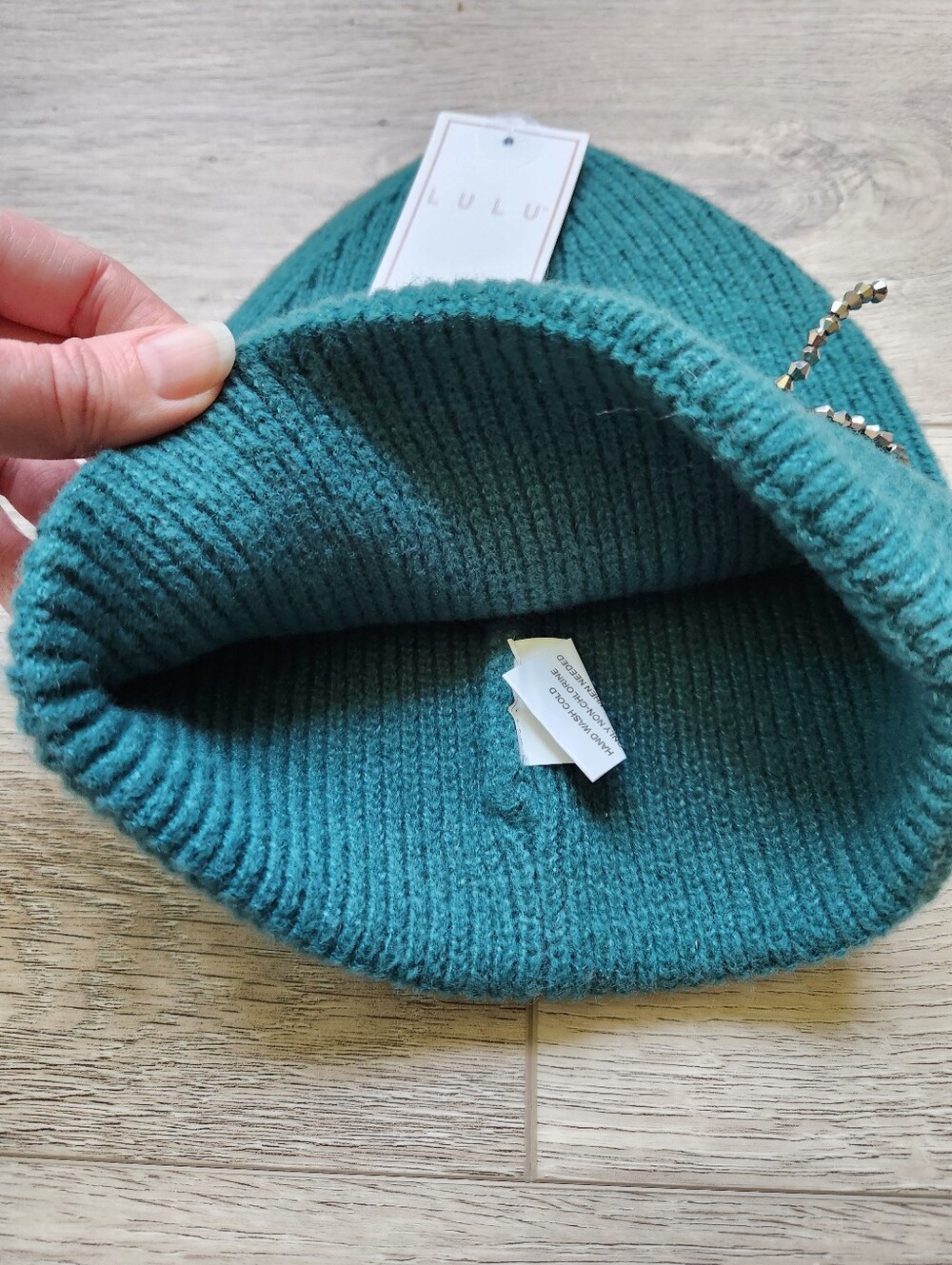 Lulu Teal Knit Beanie Hat Silver Bow Nwt Winter - Picture 3 of 7
